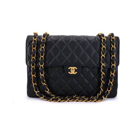 Chanel Vintage Jumbo Classic Single Flap, caviar matelassé Black, doré