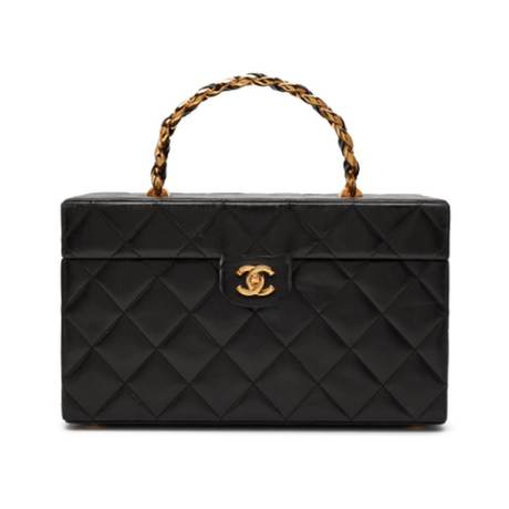 Chanel Vintage Large Vanity Box, agneau matelassé Black, doré