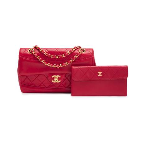 Chanel Vintage Medium CC Chain Flap avec Pouch, agneau matelassé Red, doré