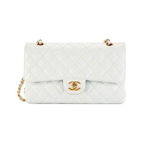 Chanel Vintage Medium Classic Double Flap, caviar matelassé Icy White, doré