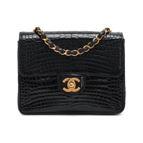 Chanel Vintage Mini Square Classic Flap, alligator Black, doré