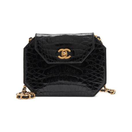 Chanel Vintage Octogone Flap, crocodile Black, doré