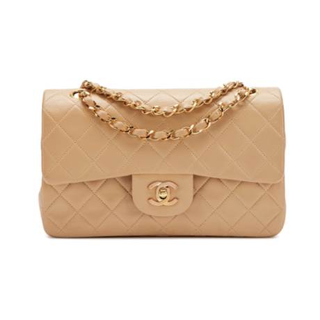 Chanel Vintage Small Classic Double Flap, agneau matelassé Beige, doré