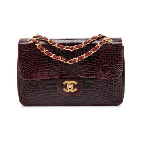 Chanel Vintage Small Classic Double Flap, crocodile Burgundy, doré
