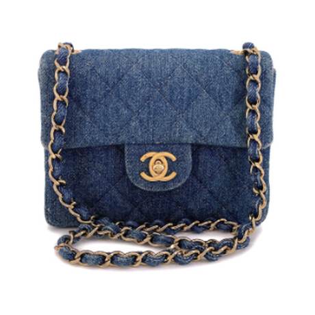 Chanel Vintage Square Mini Flap, denim matelassé Blue, doré