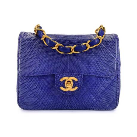 Chanel Vintage Square Mini Flap, lézard Royal Blue, doré