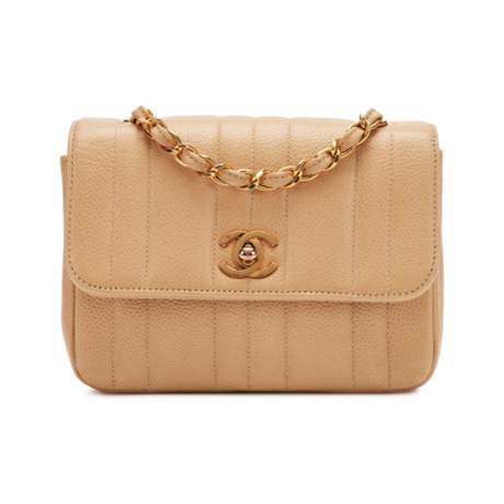 Chanel Vintage Vertical Mini Flap, matelassé & caviar Beige, doré