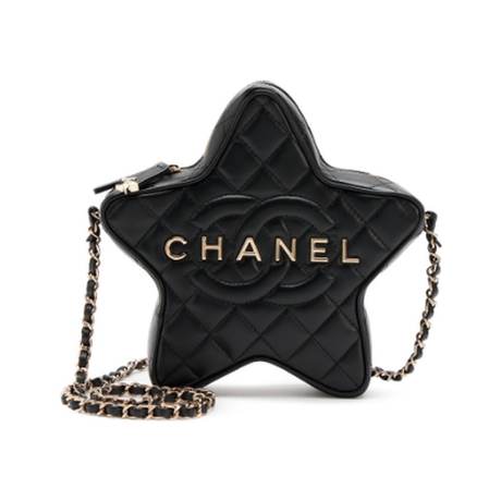 Chanel Walk of Fame Star, agneau matelassé Black, doré pâle