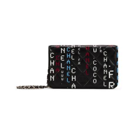 Chanel Wallet On Chain WOC, agneau matelassé Black Data Center, argenté
