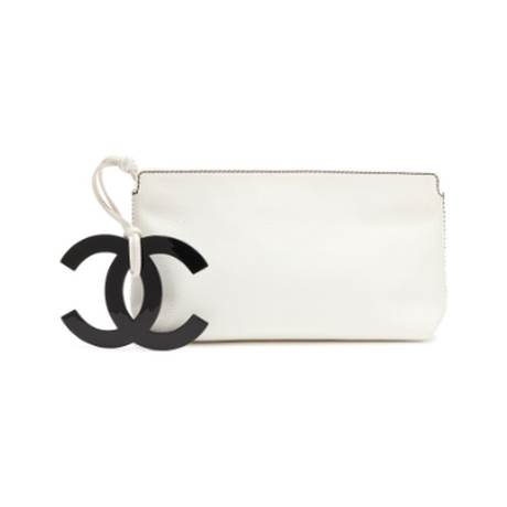 Chanel XL CC Charm Zip Clutch, caviar & résine White Black Oversize