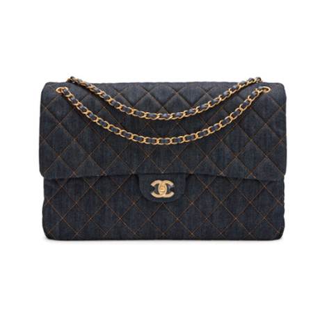 Chanel XXL Classic Single Travel Flap, denim matelassé Dark Blue, doré brossé