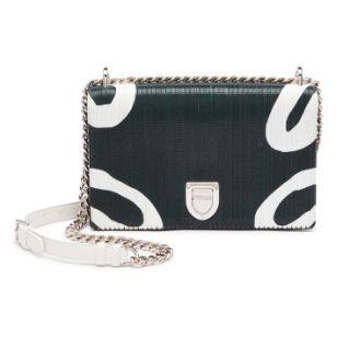 Christian Dior Diorama medium, cuir patchwork vert & blanc, argenté