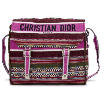 Christian Dior Diorcamp, toile brodée violet/vert/blanc, argenté