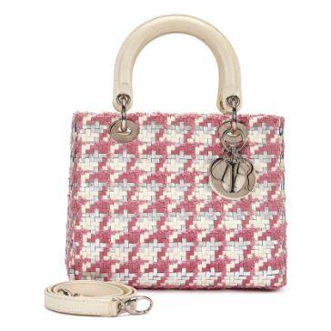 Christian Dior Medium Lady Dior, tweed rose/blanc/argent, argenté