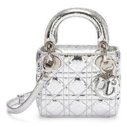 Christian Dior Micro Lady Dior, veau froissé argenté