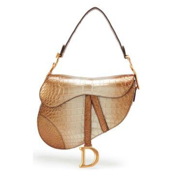 Christian Dior Saddle, alligator brillant dégradé Metallic Gold, doré