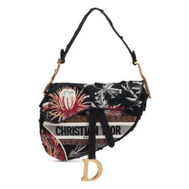 Christian Dior Saddle toile brodée « Camouflage Flowers » Black multicolore, doré