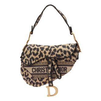 Christian Dior Saddle toile brodée « Mizza » léopard beige, doré
