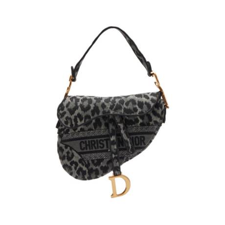 Christian Dior Saddle toile brodée « Mizza » léopard gris, doré