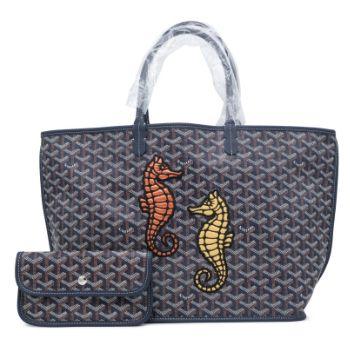 Goyard Anjou PM « Seahorse », toile Goyardine Navy & veau Chevroches