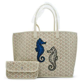 Goyard Anjou PM « Seahorse », toile Goyardine Sand & veau Chevroches