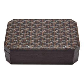 Goyard Coffret « Stacked Leather Box », toile Goyardine Black enduite & cuir empilé