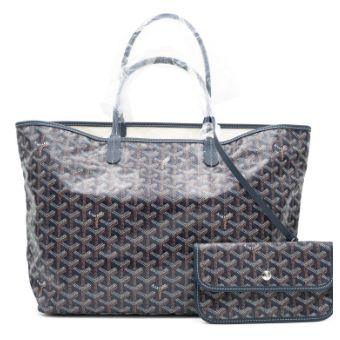 Goyard Saint Louis PM Tote, toile Goyardine Navy & veau Chevroches