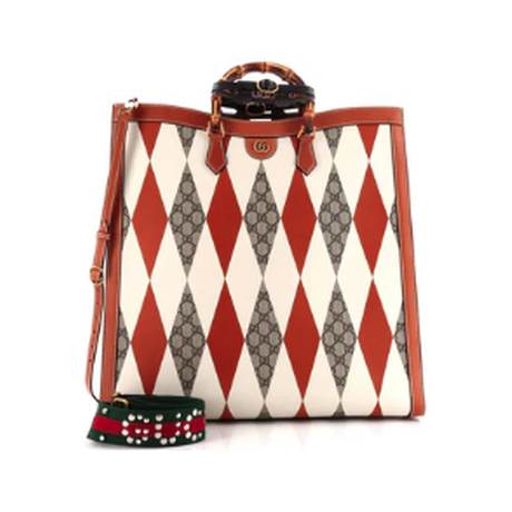Gucci Diana NM Bamboo Handle Tote, toile Rhombus GG enduite