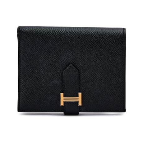 Hermès Béarn Compact Wallet Black, Epsom, doré