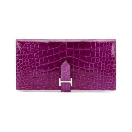 Hermès Béarn Wallet Violet, alligator brillant, palladié