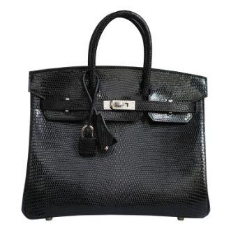 Hermès Birkin 25 Black, lézard lisse, palladié