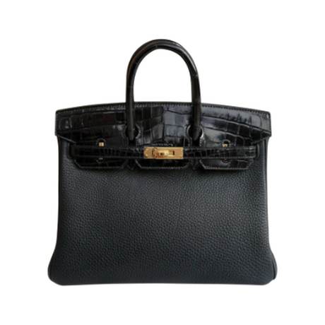 Hermès Birkin 25 Black Touch, Togo & crocodile niloticus brillant, doré