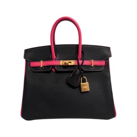 Hermès Birkin 25 HSS Black & Rose Azalee, Epsom, doré brossé