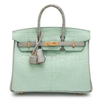 Hermès Birkin 25 Vert d'Eau & Gris Perle, alligator mat, doré