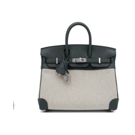 Hermès Birkin 25 Vert Mangrove Vert Amande Ecru Quadrille, Swift & toile, palladié