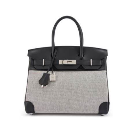 Hermès Birkin 30 Black Ecru, Swift & toile, palladié