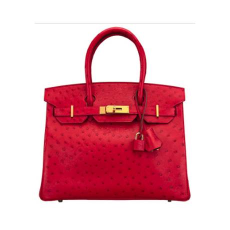 Hermès Birkin 30 Rouge Vif, autruche, doré