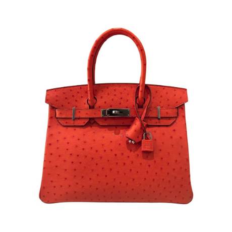 Hermès Birkin 30 Tangerine, autruche, palladié