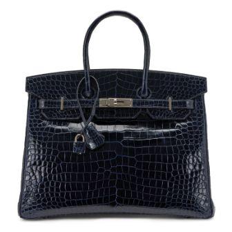 Hermès Birkin 35 Bleu Marine, crocodile porosus, palladié