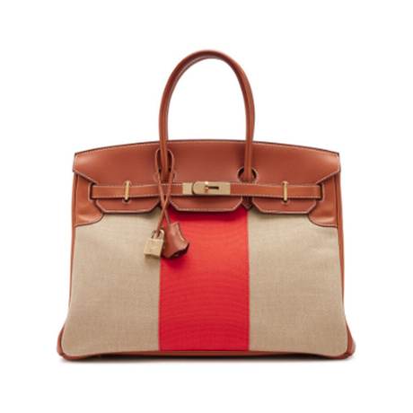 Hermès Birkin 35 Fauve Naturel & Paprika Flag, toile & Barénia, permabrass