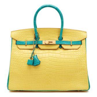 Hermès Birkin 35 HSS Bleu Paon & Mimosa, crocodile porosus mat
