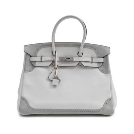 Hermès Birkin 35 White & Gris Perle Ghillies, Swift, palladié, édition limitée