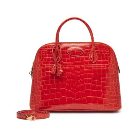 Hermès Bolide 35 Orange, crocodile porosus brillant, doré