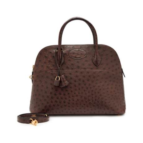 Hermès Bolide 35 Vintage Chocolat, autruche, doré