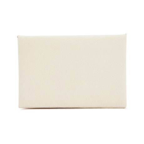 Hermès Calvi Card Holder Nata, chèvre Mysore, palladié