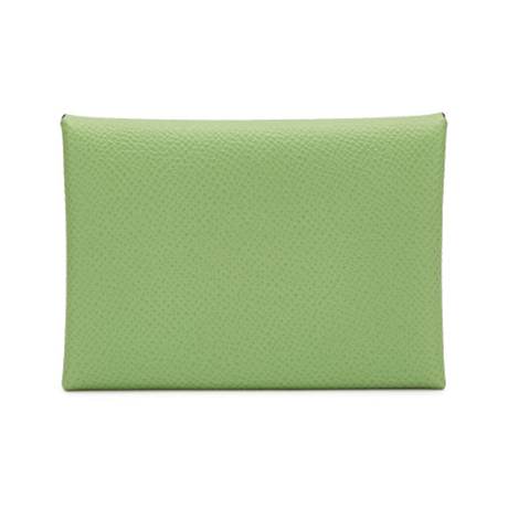 Hermès Calvi Duo Card Holder Vert Criquet, Epsom, palladié