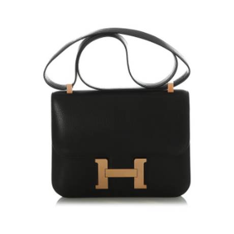 Hermès Constance 1-24 Black Chamkila, chèvre, or rose