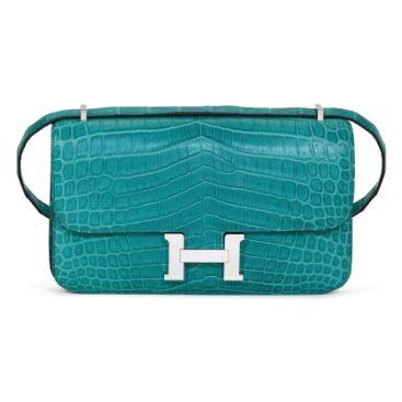 Hermès Constance Élan Bleu Paon, alligator mat, palladié