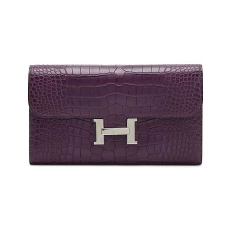 Hermès Constance Long Wallet Amethyst, alligator mat, palladié