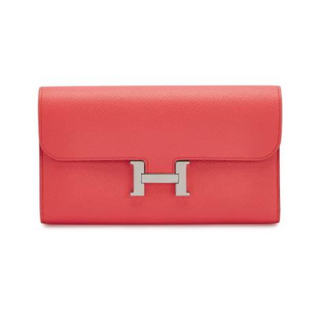 Hermès Constance Long Wallet Rose Jaipur, Epsom, palladié